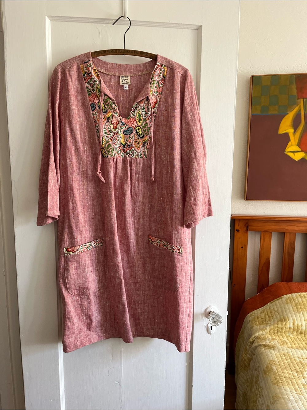 The Limited Rose-Pink Embroidered Tie-Neck Popover Dress